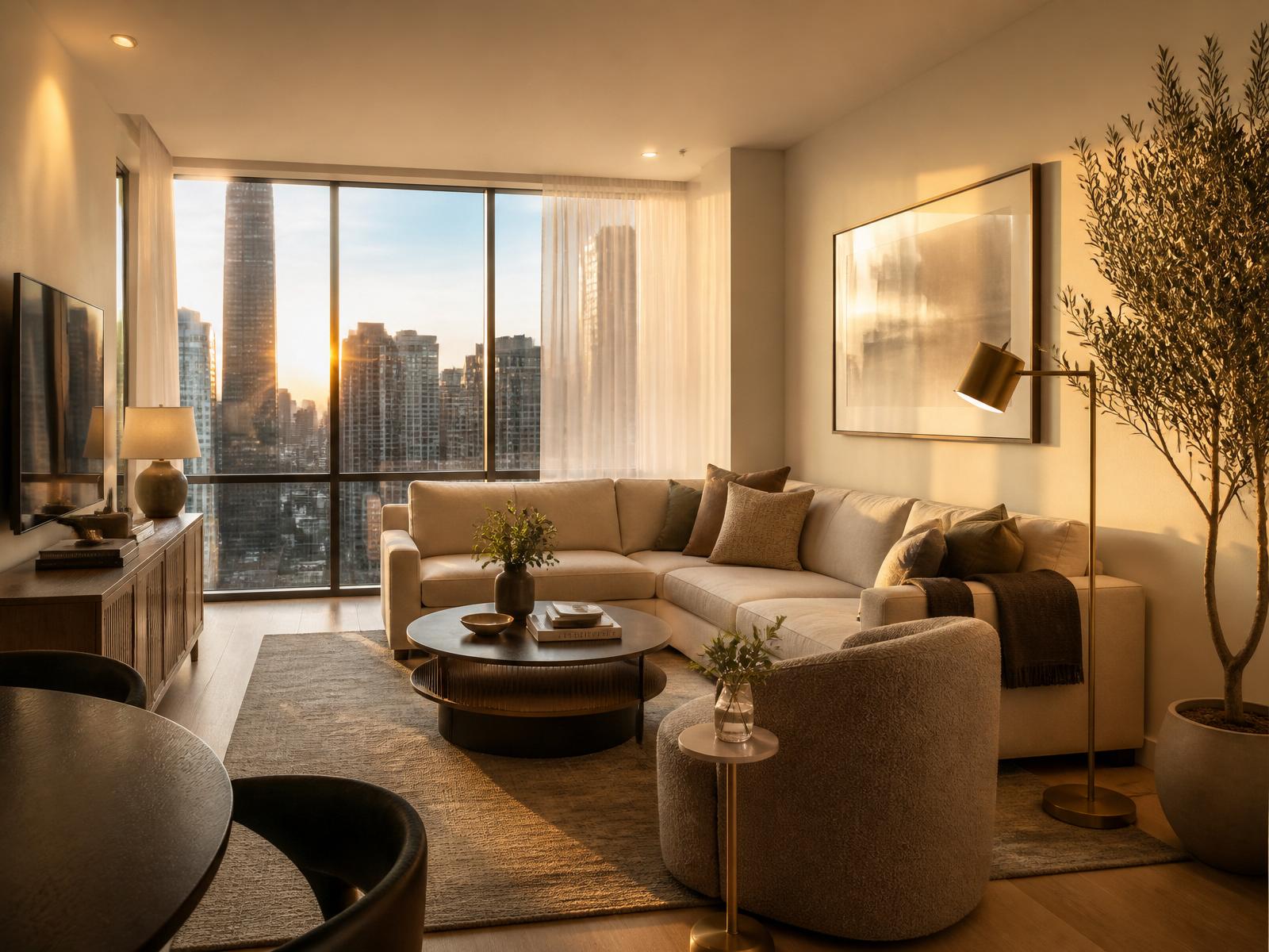 Sunlit Chicago short-term rental living room